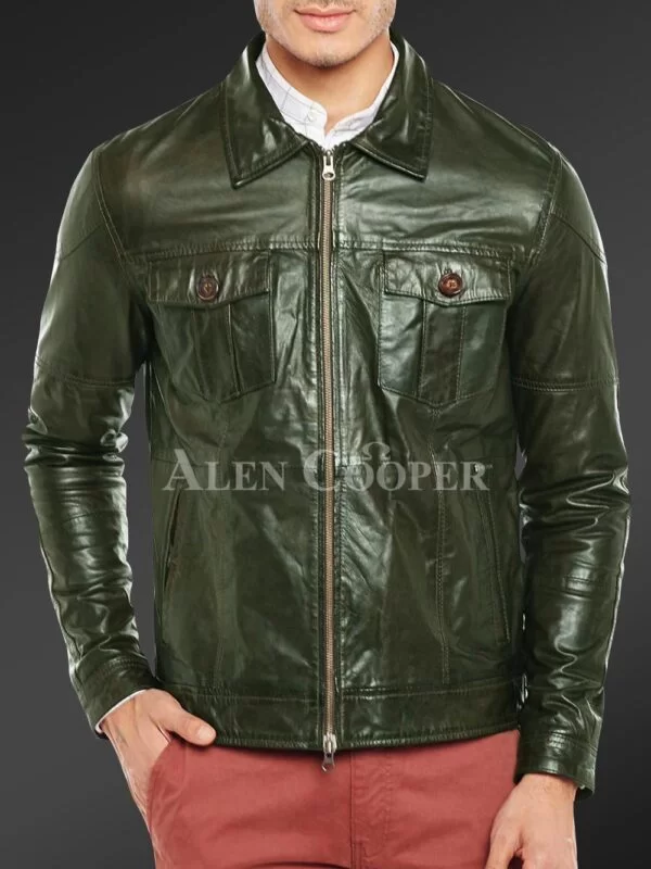 Luxury Super Shiny Real Leather Jacket for Men - Image 2