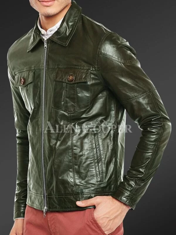 Luxury Super Shiny Real Leather Jacket for Men - Image 8