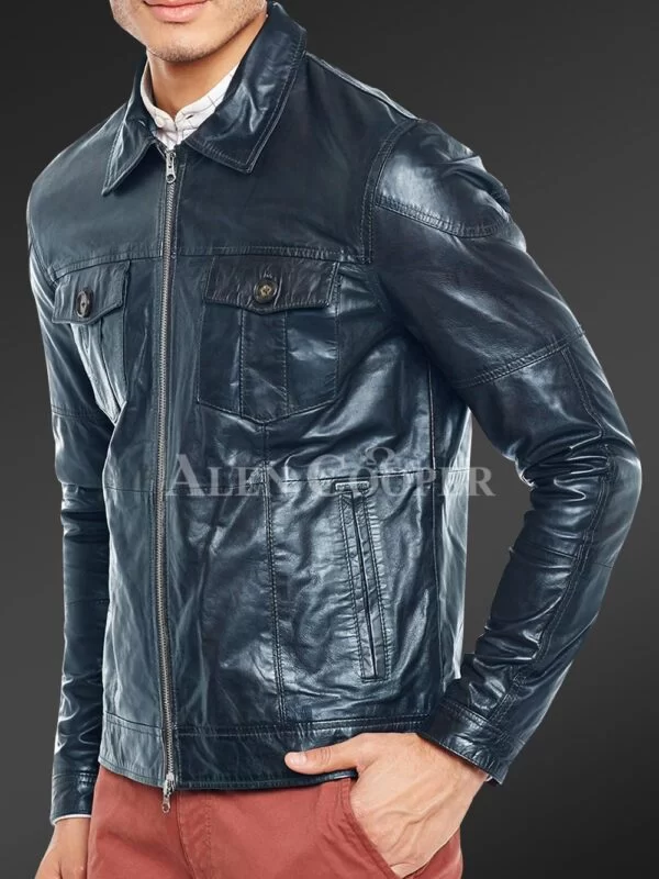 Luxury Super Shiny Real Leather Jacket for Men - Image 7