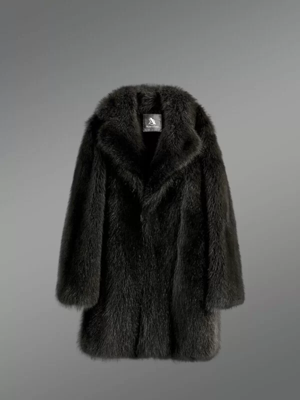 3/4 Length Black Raccoon Fur Coat for Men - Image 6