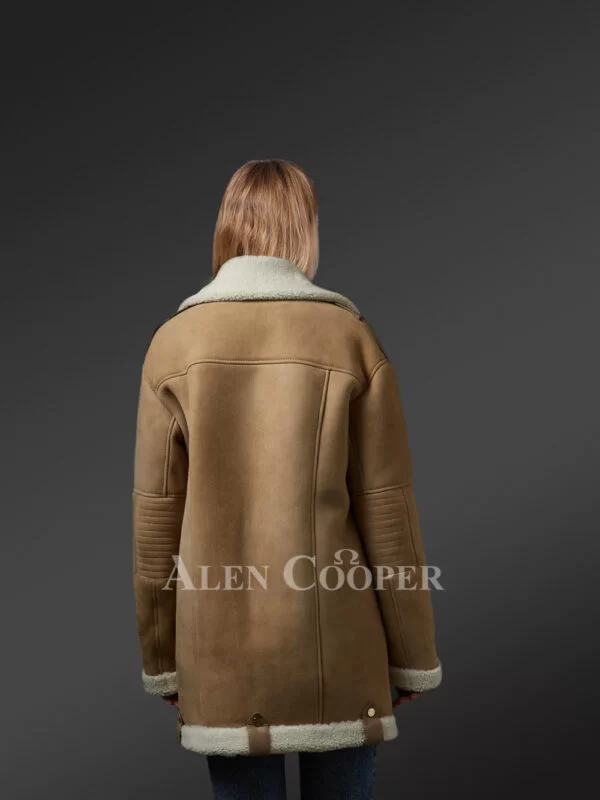 Mid Length Sheepskin Shearling Coat - Image 4