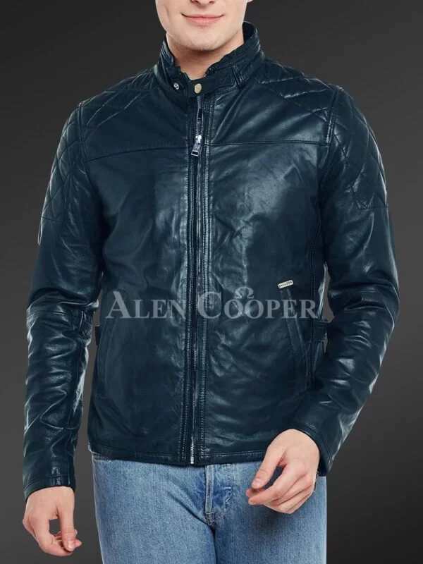 Men’s Iconic Black Short Real Leather Jacket with Quilted Shoulder - Image 4