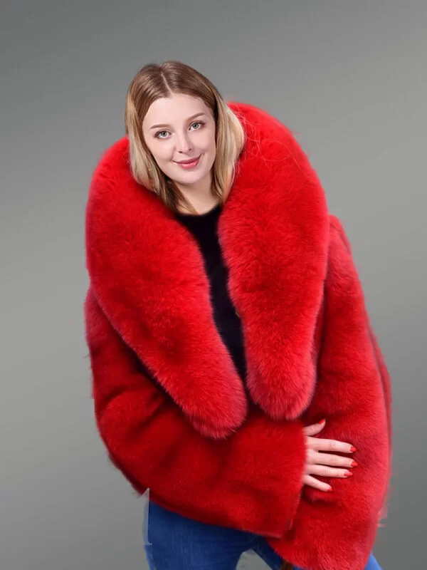 Real Fox Fur Crop Jacket for Stylish Diva - Image 2