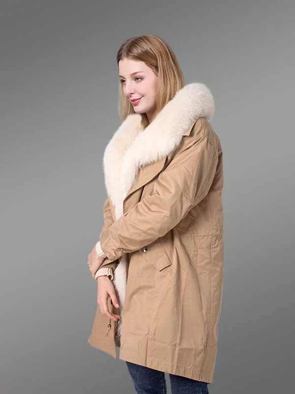 Womens Pea-Length Casual Style Fur Parka with Raccoon and Rabbit Fur - Image 2