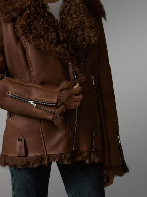 Dark Brown Sheepskin Shearling Jacket for Women - Image 2