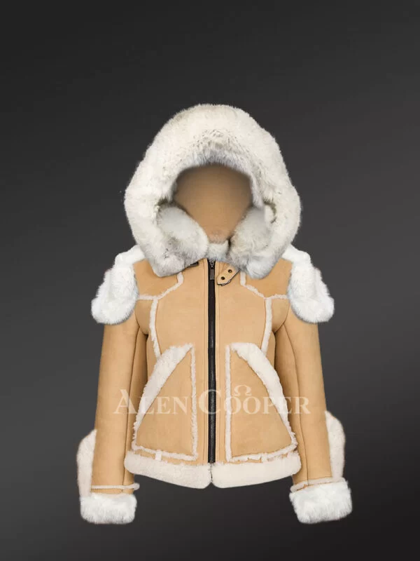 Sheepskin Shearling Jacket for Women in Beige - Image 4