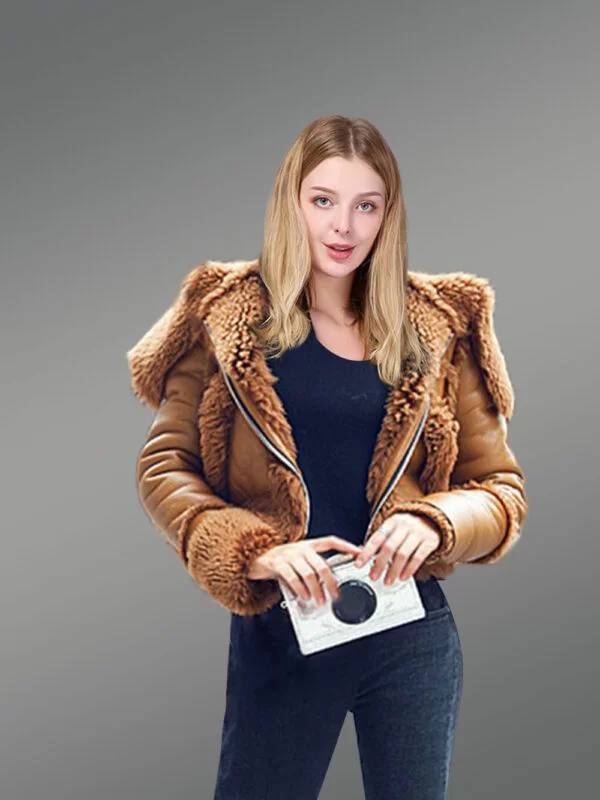 Sheepskin Shearling Crop Jacket - Image 5