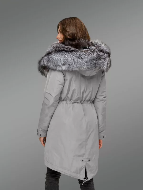 Scintillating Scandinavian Silver Fox Fur Hybrid Grey Parka Convertibles with Rabbit Liner for Today’s Women - Image 3