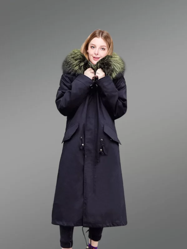 Raccoon Fur Long Parka with Detachable Vest and Fox Fur Hood - Image 3