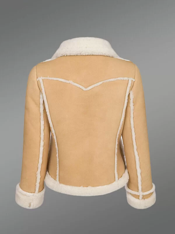 Suede Sheepskin Shearling Jacket for Women in Beige - Image 7