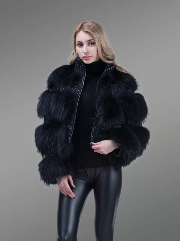 Super Soft and Incredibly Warm Coal Black Real Fox Fur Short Winter Coat for Women - Image 10