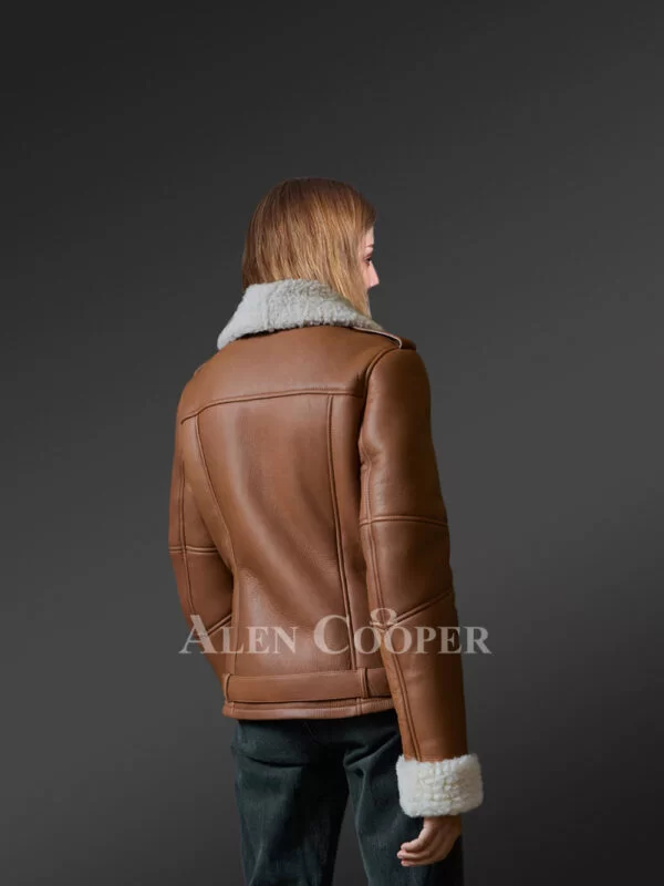 Tan Brown Sheepskin Shearling Jacket for Women - Image 2