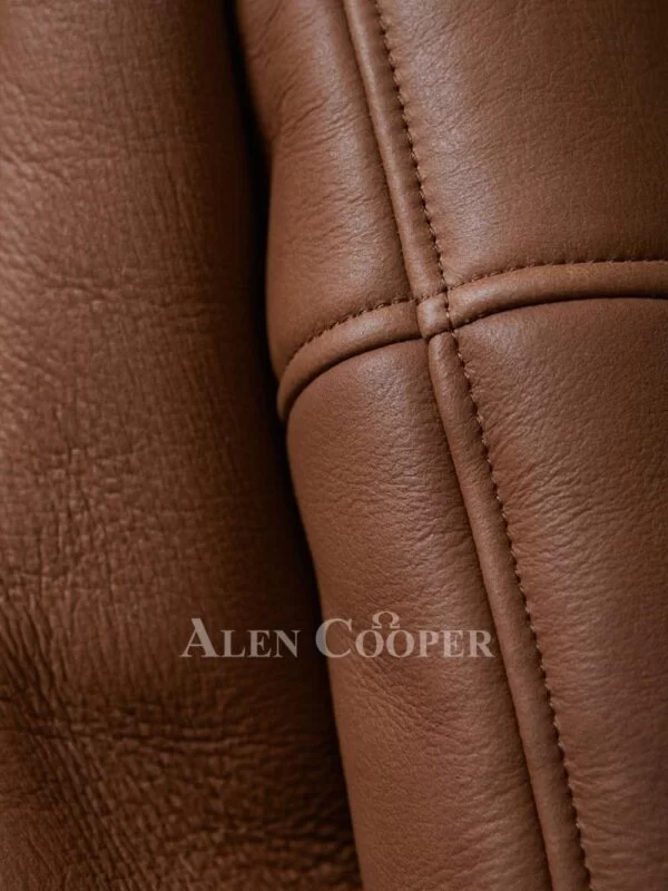 Tan Brown Sheepskin Shearling Jacket for Women - Image 3