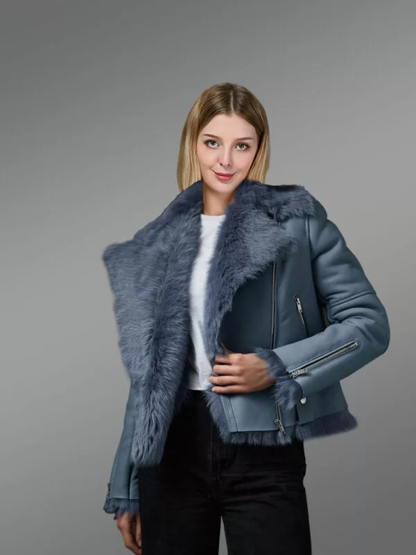 Blue Toscana Shearling Jacket for Women - Image 2