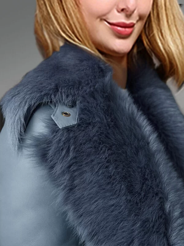 Blue Toscana Shearling Jacket for Women - Image 4