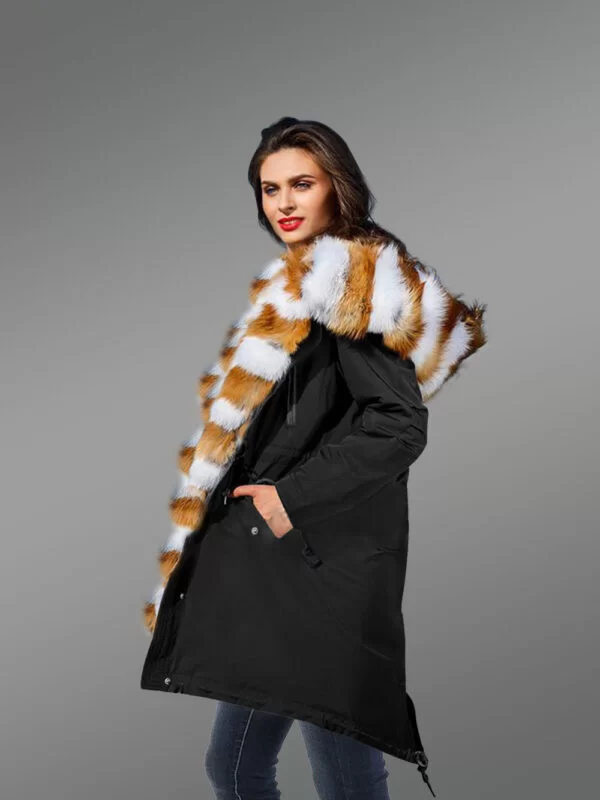 Hybrid Black Red Arctic Fox Fur Parka Convertibles for Women - Image 3