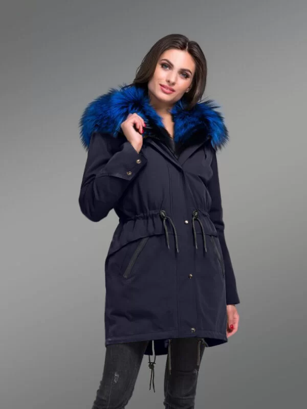 Magnify Your Persona with Women’s Arctic Fox Fur Hybrid Navy Parka Convertibles - Image 2