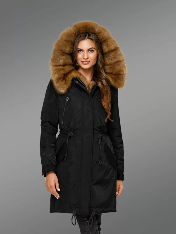 Reinvent Your Charm with Women’s Canadian Fox Fur Hybrid Black Parka Convertibles - Image 3
