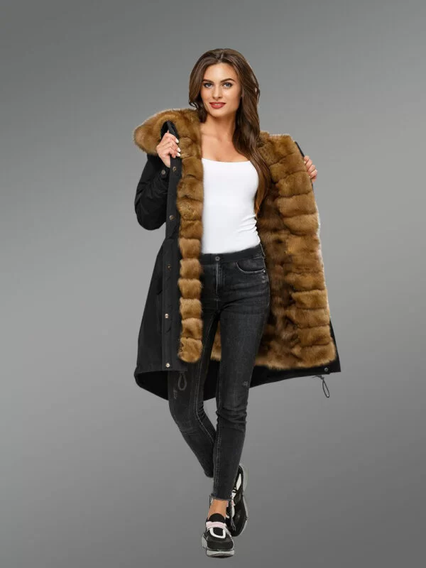 Reinvent Your Charm with Women’s Canadian Fox Fur Hybrid Black Parka Convertibles