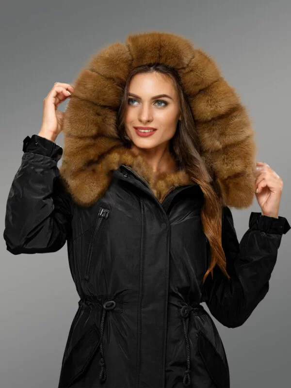 Reinvent Your Charm with Women’s Canadian Fox Fur Hybrid Black Parka Convertibles - Image 2