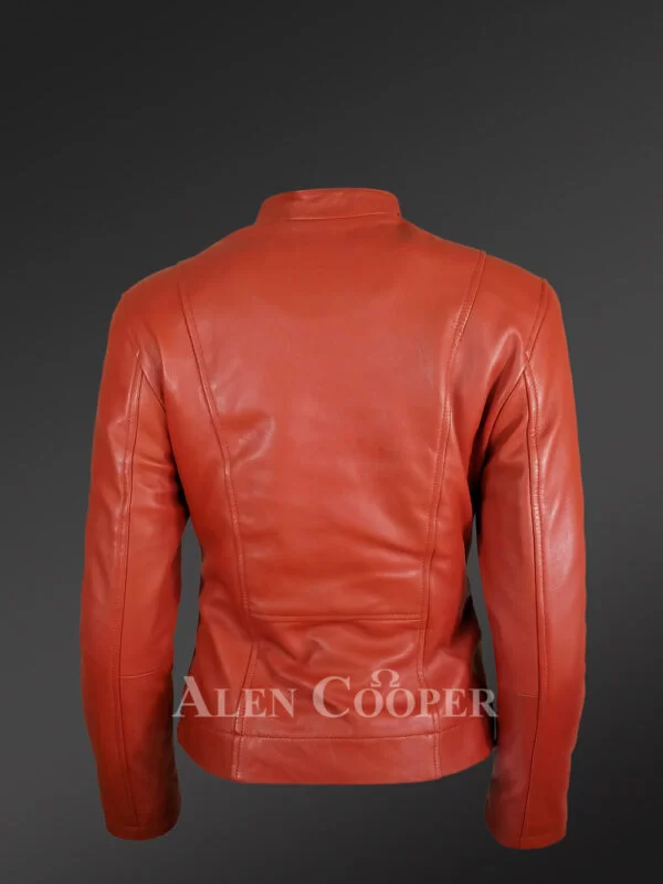Women’s Classic Leather Biker Jacket with Cross Pockets - Image 4
