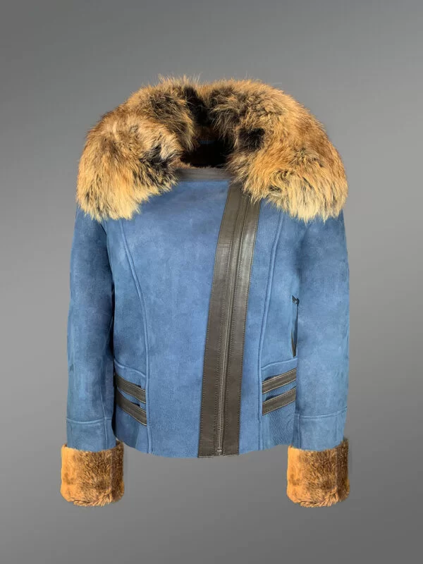 Women's Biker Style Merino Shearling Jacket - Image 5