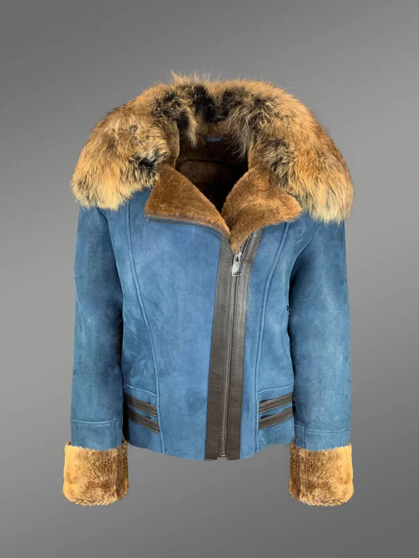 Women's Biker Style Merino Shearling Jacket - Image 4
