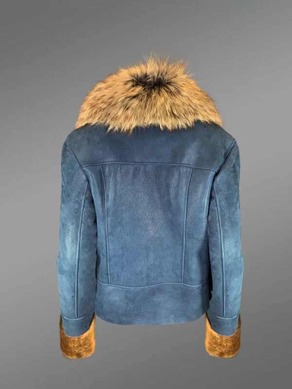 Women's Biker Style Merino Shearling Jacket - Image 6
