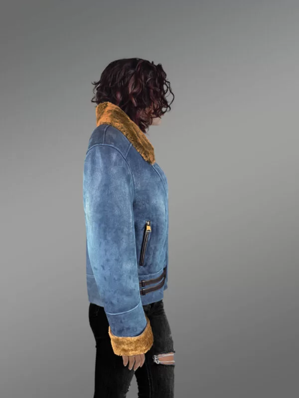 Women's Biker Style Merino Shearling Jacket - Image 2