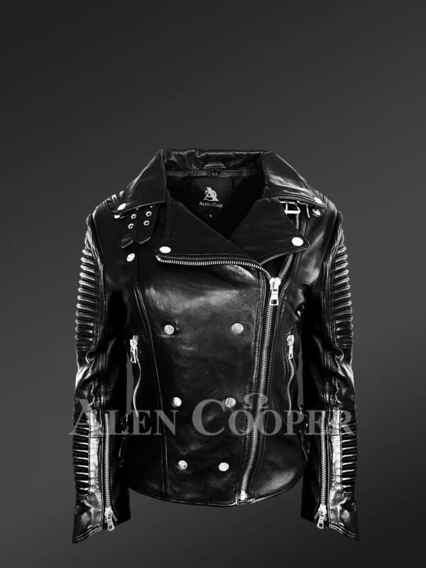 Black Leather Jacket with Removable Fur Collar - Image 6