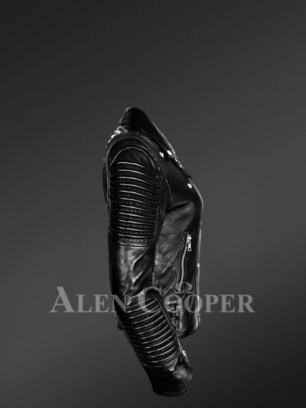 Black Leather Jacket with Removable Fur Collar - Image 8