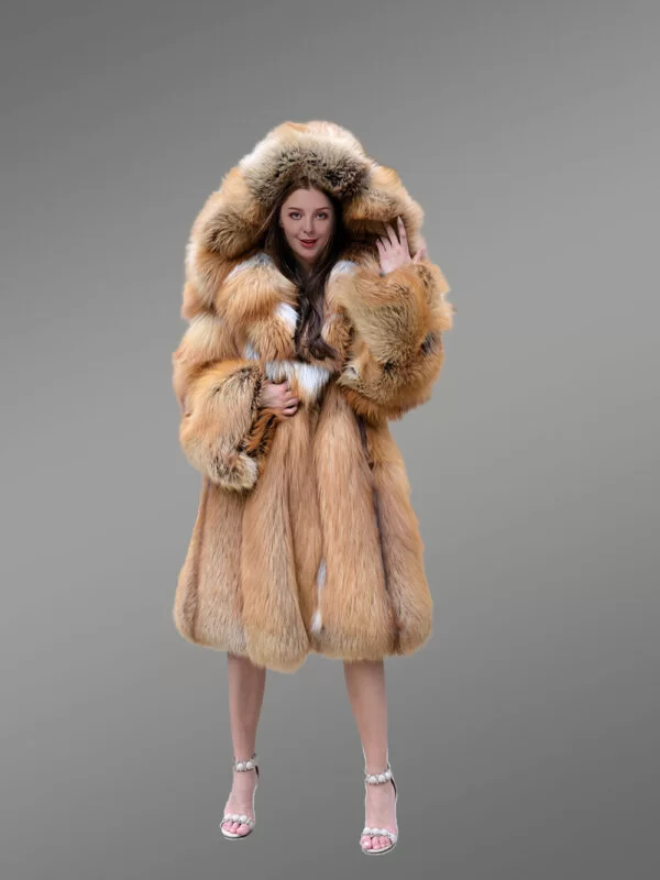 Womens Red Fox Hooded Coat to Stay Fashionably Warm In Winter - Image 3