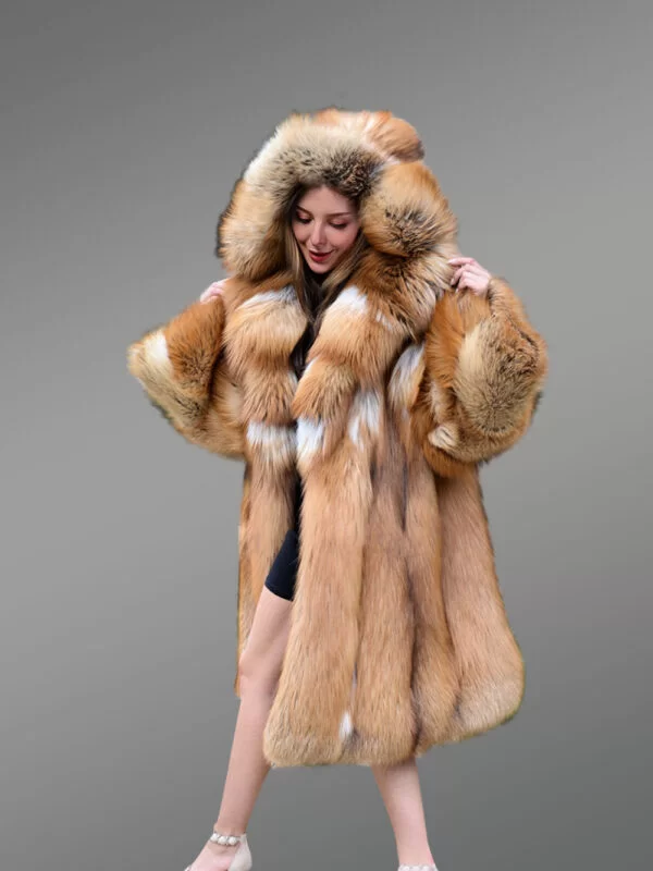 Womens Red Fox Hooded Coat to Stay Fashionably Warm In Winter - Image 7