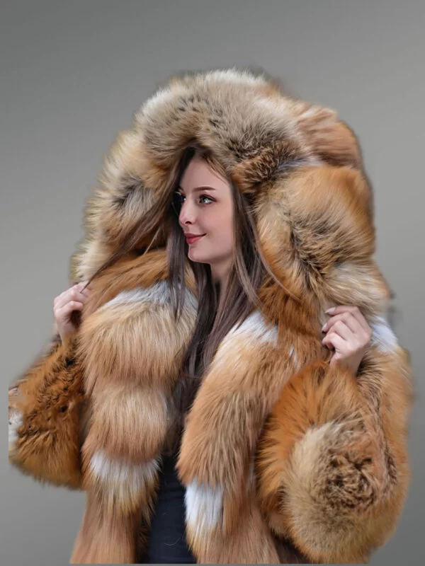 Womens Red Fox Hooded Coat to Stay Fashionably Warm In Winter - Image 5