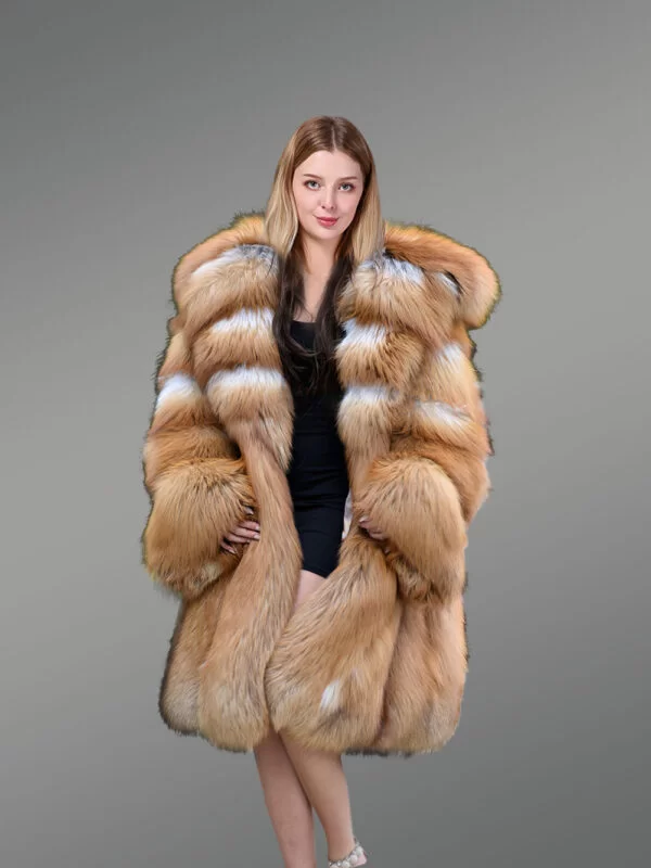 Womens Red Fox Hooded Coat to Stay Fashionably Warm In Winter