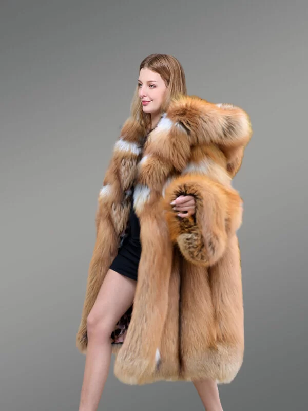 Womens Red Fox Hooded Coat to Stay Fashionably Warm In Winter - Image 6