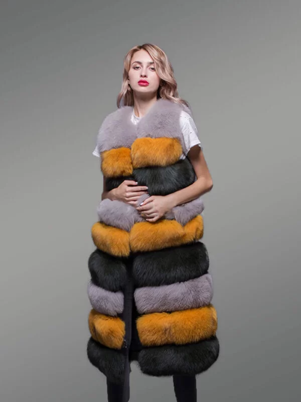 Women’s Colorful Real Fox Fur Real Warm Long Paragraph Winter Vest - Image 6