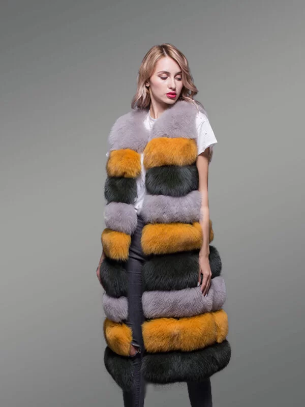 Women’s Colorful Real Fox Fur Real Warm Long Paragraph Winter Vest - Image 4
