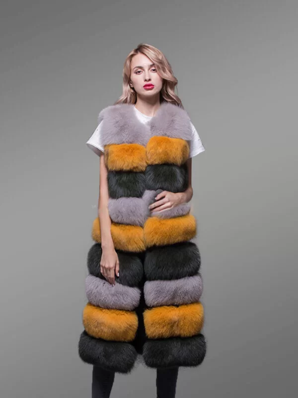 Women’s Colorful Real Fox Fur Real Warm Long Paragraph Winter Vest - Image 3