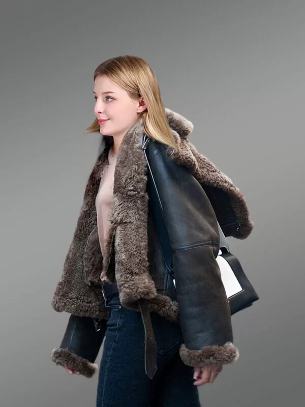 Womens Shearling Jacket in coffee Color - Image 4