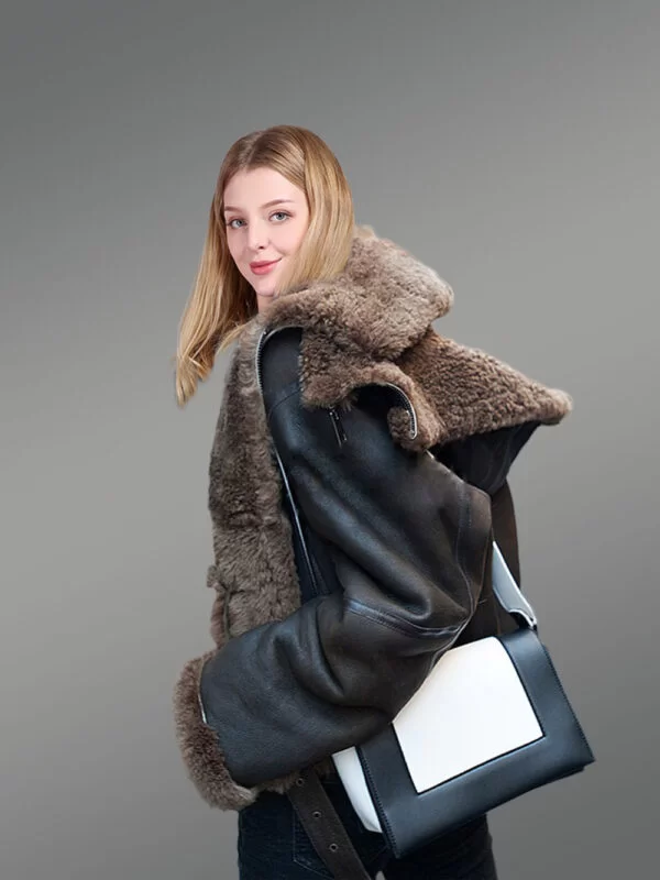 Womens Shearling Jacket in coffee Color - Image 6