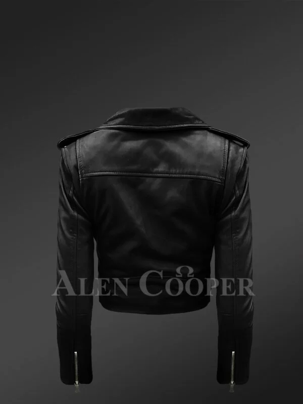 Iconic Black Super Stylish Real Leather Asymmetrical Zipper Closure Biker Jacket for Women with Raccoon Fur Collar - Image 7