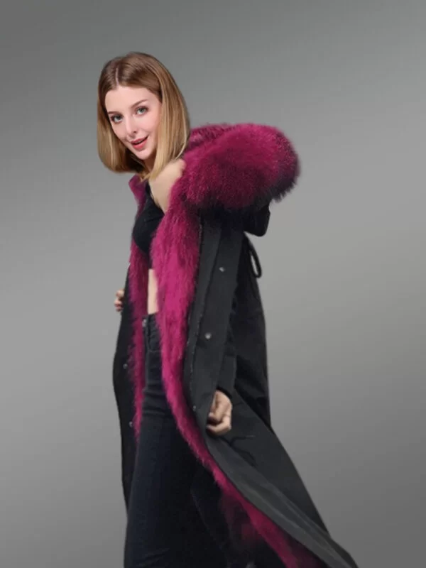 Womens Nylon Parka Coat with Hybrid Convertible Vest with Raccoon Fur Lining - Image 3