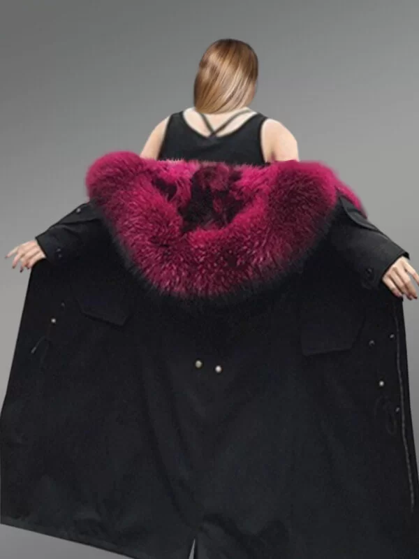 Womens Nylon Parka Coat with Hybrid Convertible Vest with Raccoon Fur Lining - Image 6