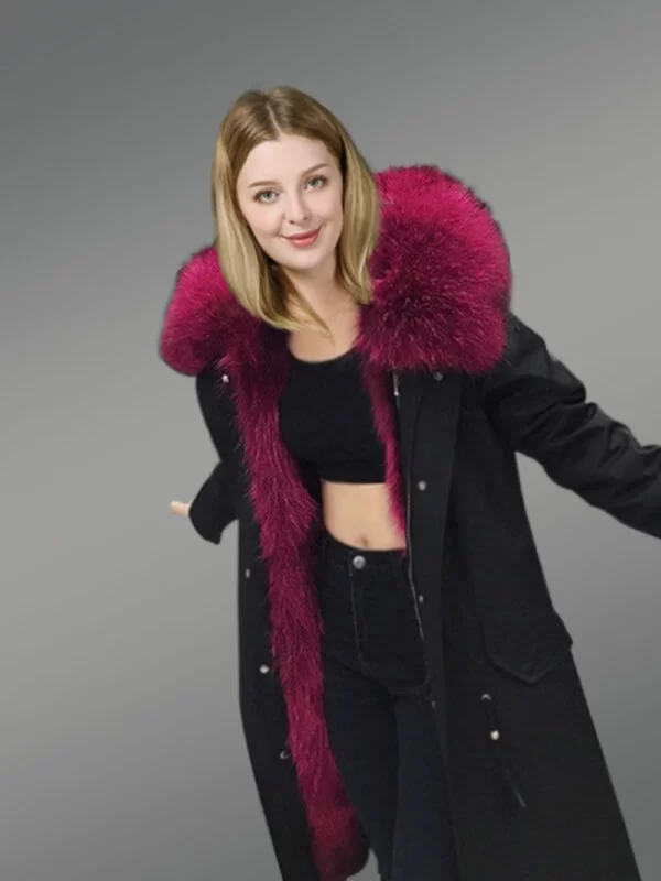 Womens Nylon Parka Coat with Hybrid Convertible Vest with Raccoon Fur Lining - Image 4