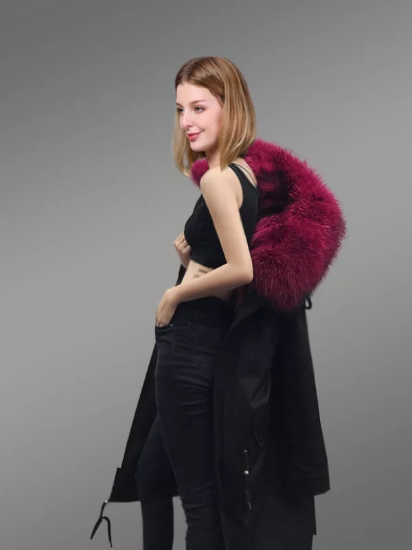 Womens Nylon Parka Coat with Hybrid Convertible Vest with Raccoon Fur Lining - Image 5
