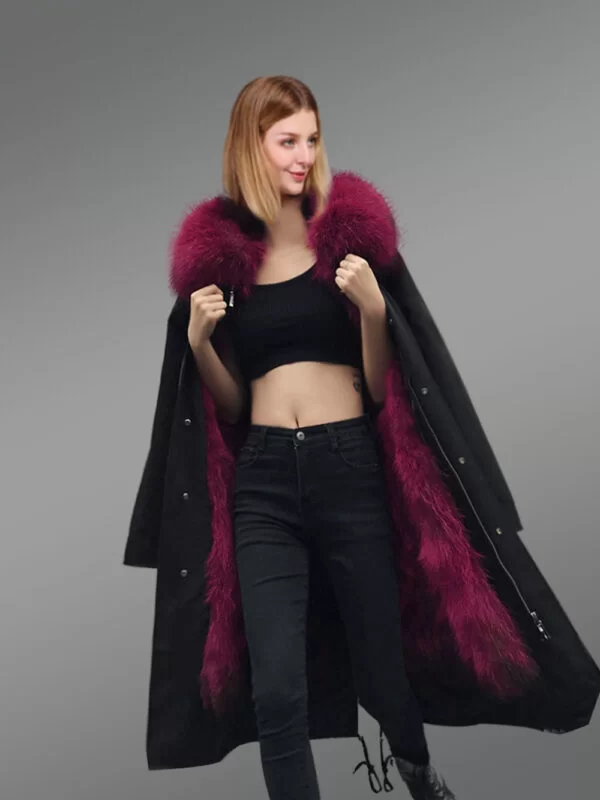 Womens Nylon Parka Coat with Hybrid Convertible Vest with Raccoon Fur Lining - Image 2