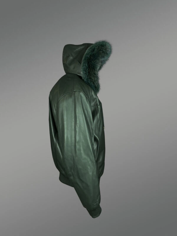 Zipout Hooded Bomber For Men With Fox Fur Trim - Image 3