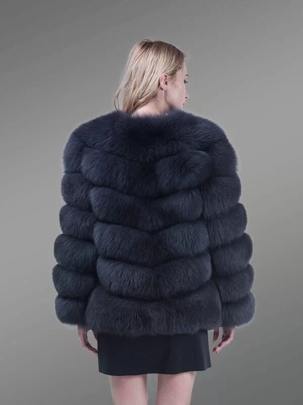 Women’s Stylish Coal Black Real Fox Fur Paragraph Winter Coat - Image 6