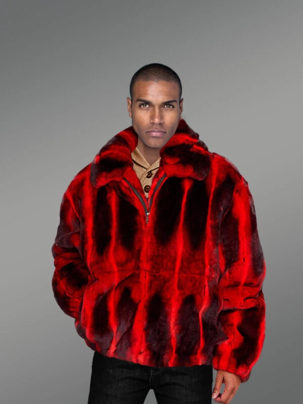 Rabbit Fur Bomber Jacket with Chinchilla Look - Image 3